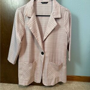 SHEIN Light Pink Plaid Blazer